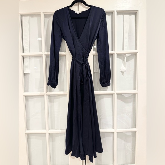 Kamperett Navy Silk Wrap Dress - Picture 1 of 2